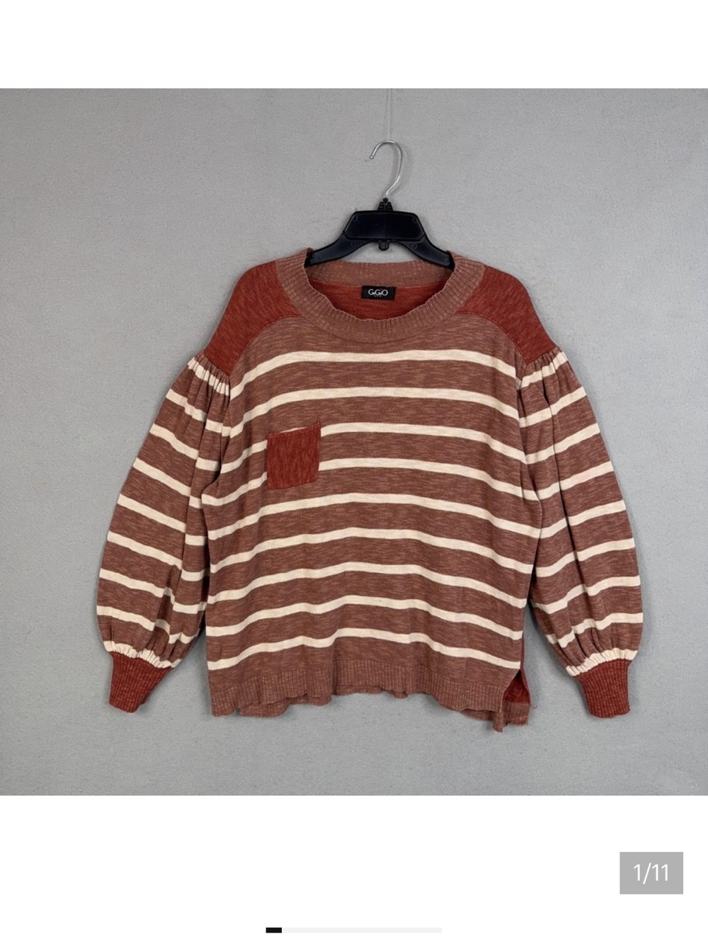 GAP Striped Puff-Sleeve Sweater - Rust & Creamy White